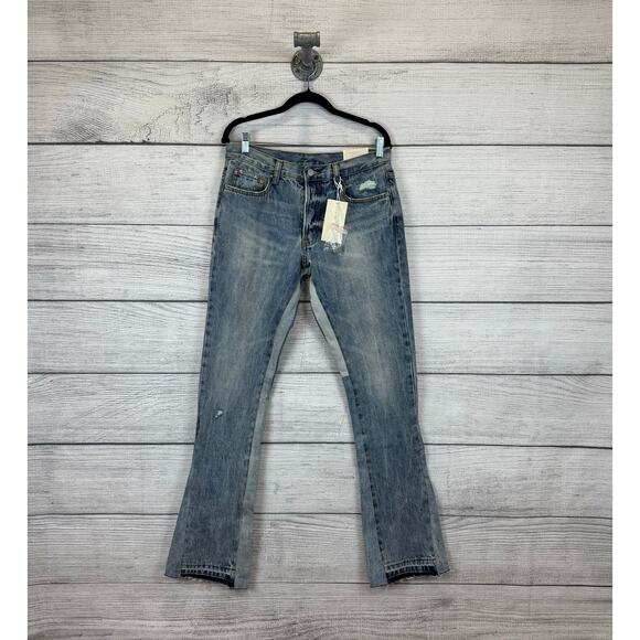MNML Men's B221 Flare Distressed Button Fly Denim Jeans Size 30